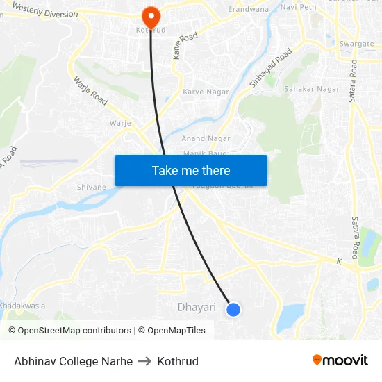 Abhinav College Narhe to Kothrud map