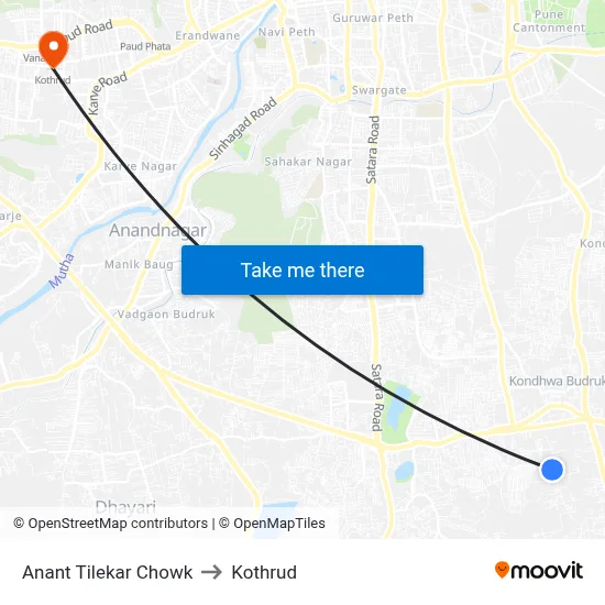 Anant Tilekar Chowk to Kothrud map