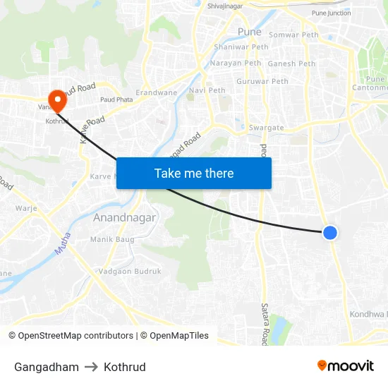 Gangadham to Kothrud map