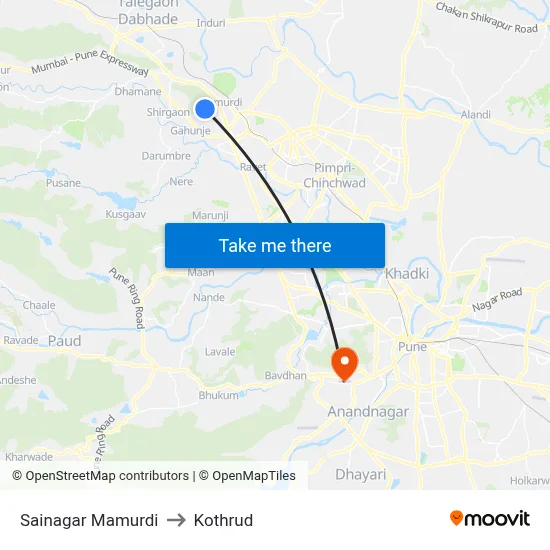 Sainagar Mamurdi to Kothrud map