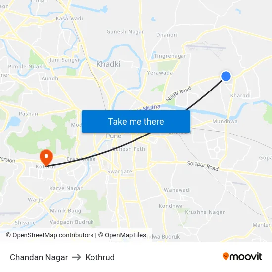 Chandan Nagar to Kothrud map