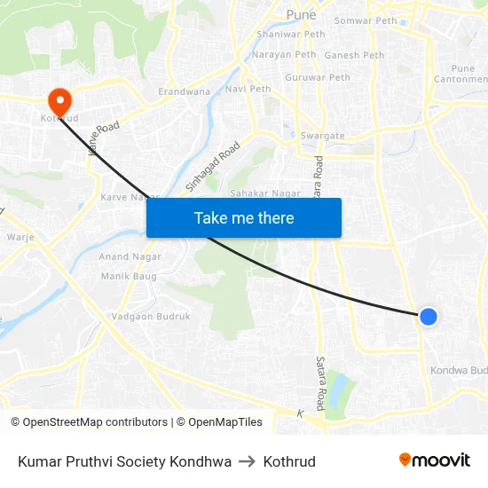 Kumar Pruthvi Society Kondhwa to Kothrud map