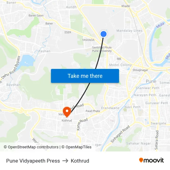 Pune Vidyapeeth Press to Kothrud map