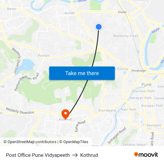 Post Office Pune Vidyapeeth to Kothrud map