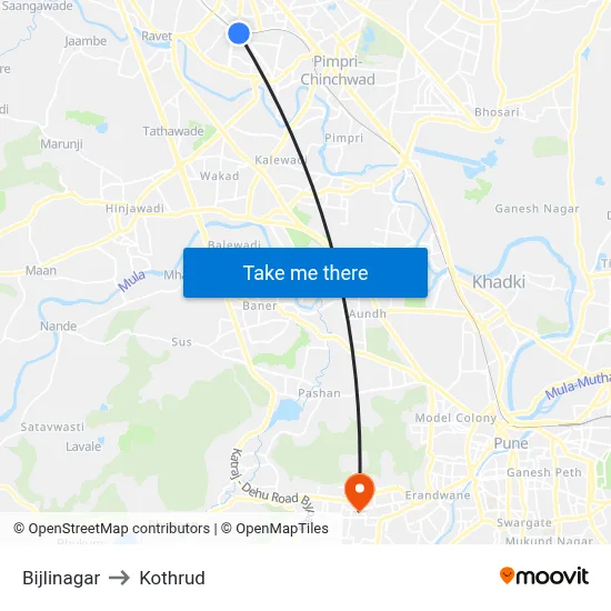Bijlinagar to Kothrud map