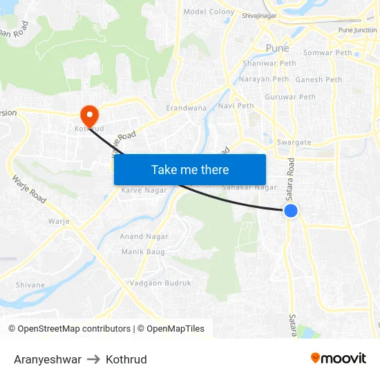 Aranyeshwar to Kothrud map