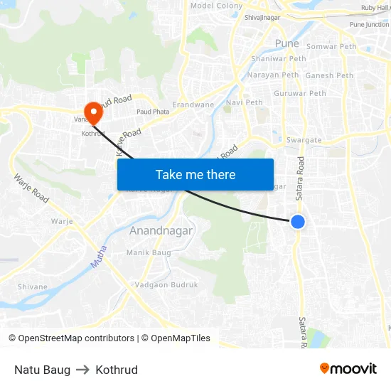 Natu Baug to Kothrud map