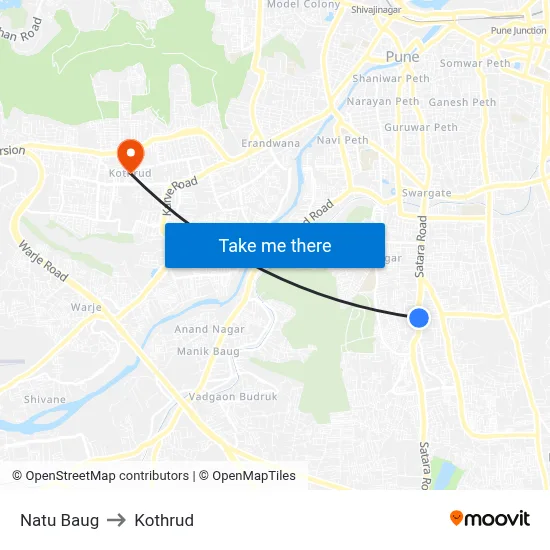 Natu Baug to Kothrud map