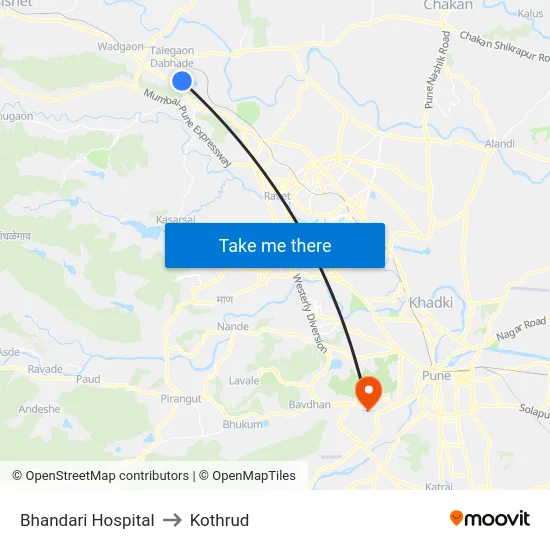 Bhandari Hospital to Kothrud map
