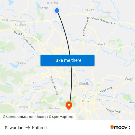 Sawardari to Kothrud map