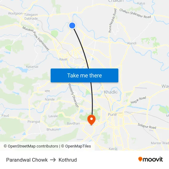 Parandwal Chowk to Kothrud map