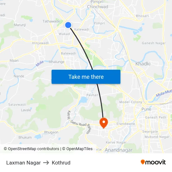 Laxman Nagar to Kothrud map