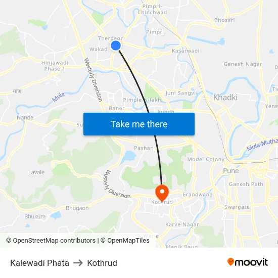 Kalewadi Phata to Kothrud map