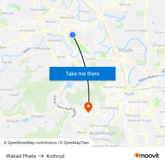 Wakad Phata to Kothrud map