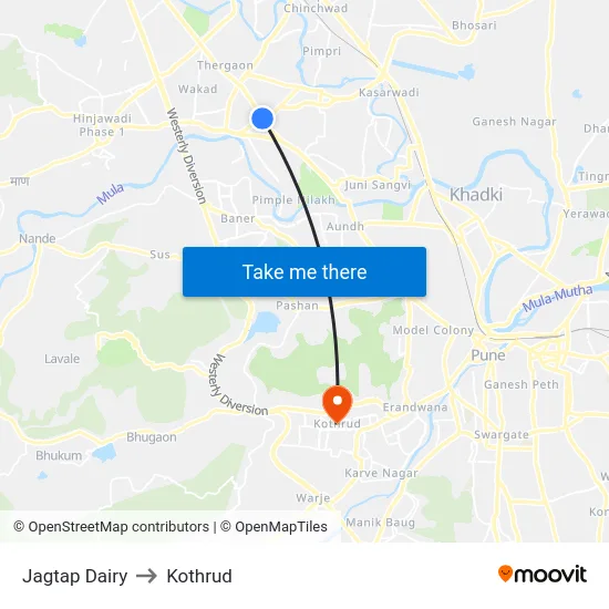 Jagtap Dairy to Kothrud map