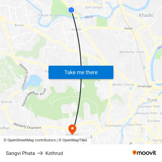Sangvi Phata to Kothrud map