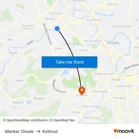 Mankar Chowk to Kothrud map