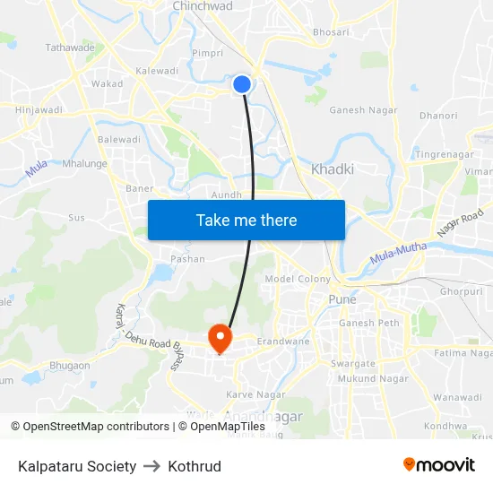Kalpataru Society to Kothrud map