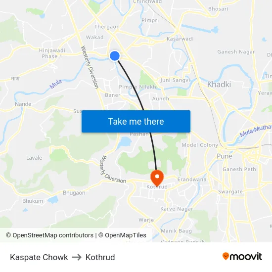 Kaspate Chowk to Kothrud map