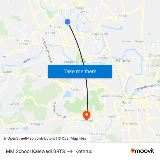 MM School Kalewadi BRTS to Kothrud map
