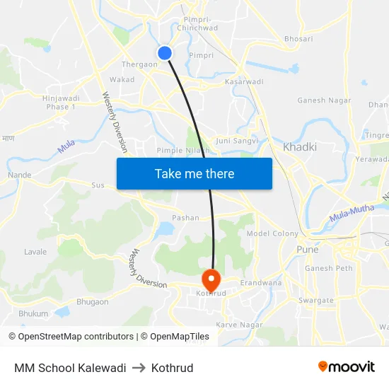 MM School Kalewadi to Kothrud map