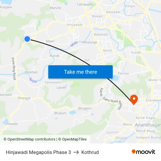 Hinjawadi Megapolis Phase 3 to Kothrud map