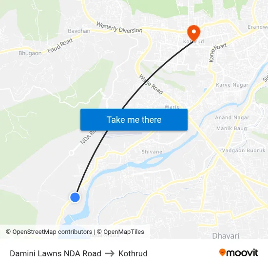 Damini Lawns NDA Road to Kothrud map