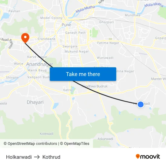 Holkarwadi to Kothrud map
