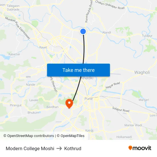 Modern College Moshi to Kothrud map