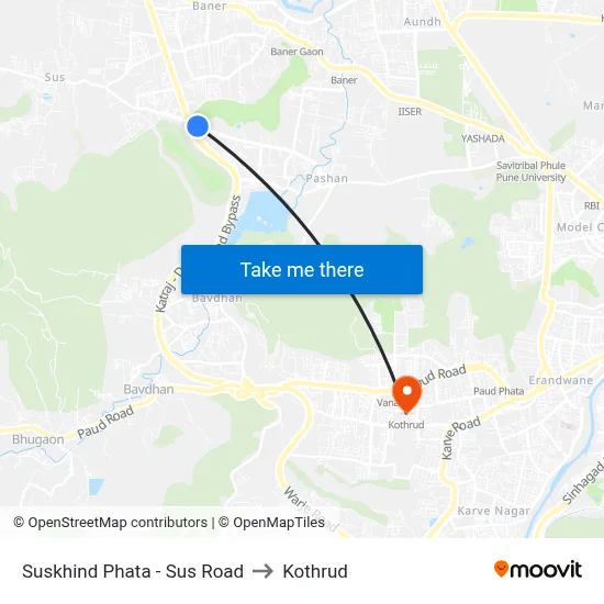 Suskhind Phata - Sus Road to Kothrud map