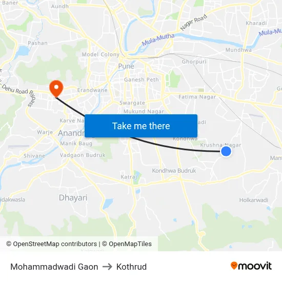 Mohammadwadi Gaon to Kothrud map
