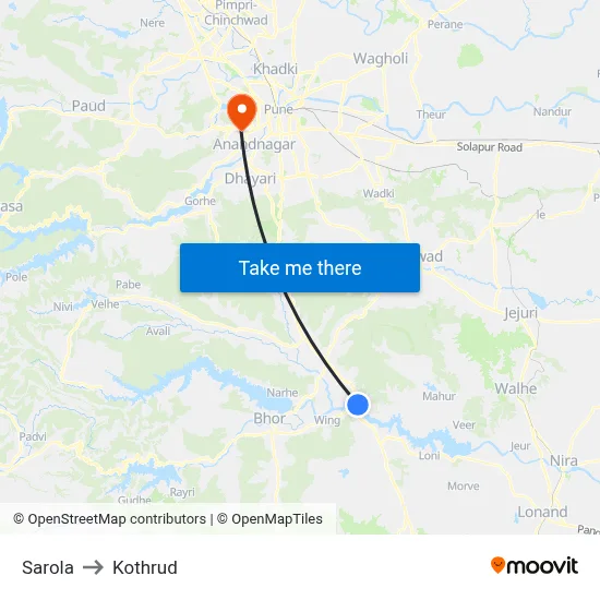 Sarola to Kothrud map