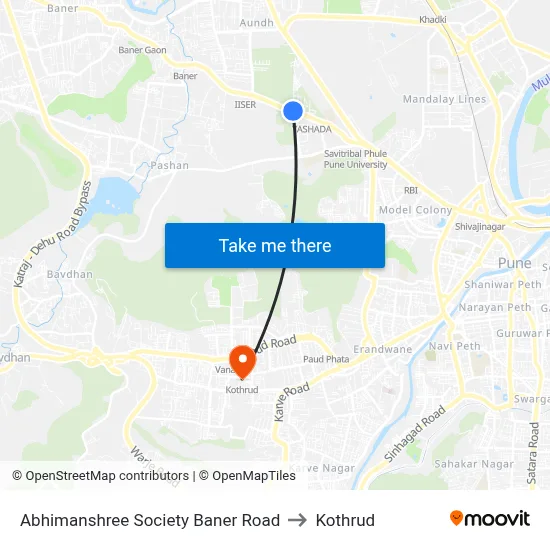 Abhimanshree Society Baner Road to Kothrud map