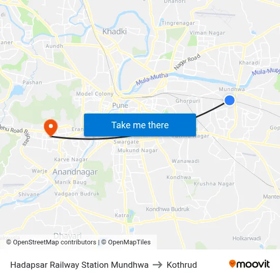 Hadapsar Railway Station Mundhwa to Kothrud map