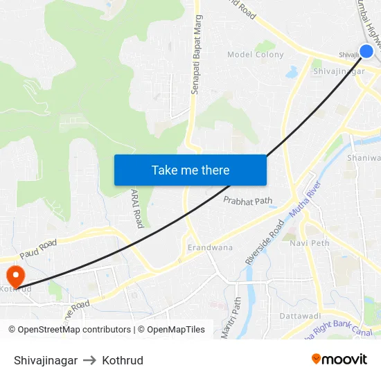 Shivajinagar to Kothrud map