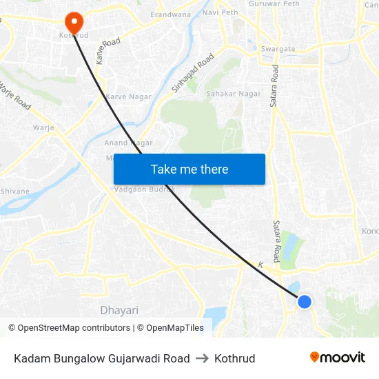 Kadam Bungalow Gujarwadi Road to Kothrud map
