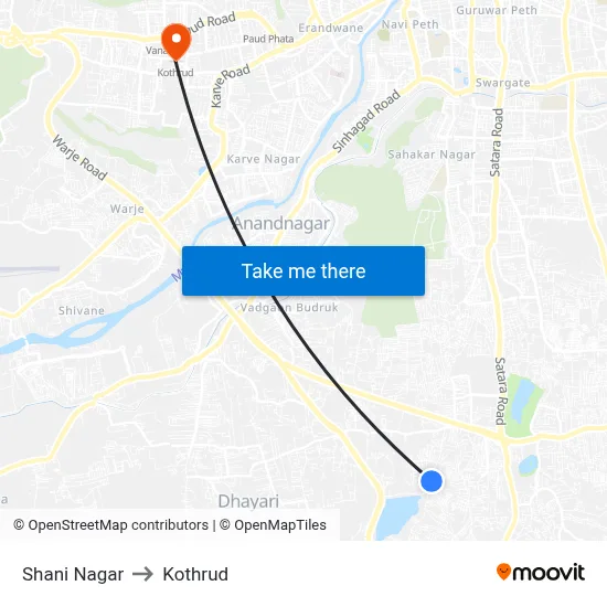 Shani Nagar to Kothrud map
