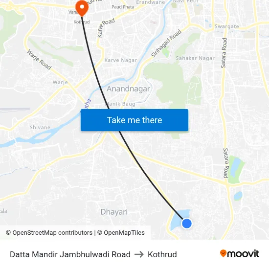 Datta Mandir Jambhulwadi Road to Kothrud map