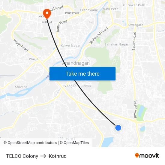 TELCO Colony to Kothrud map