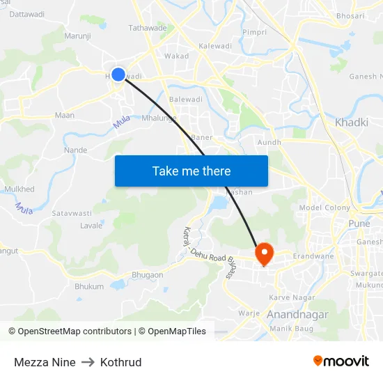 Mezza Nine to Kothrud map