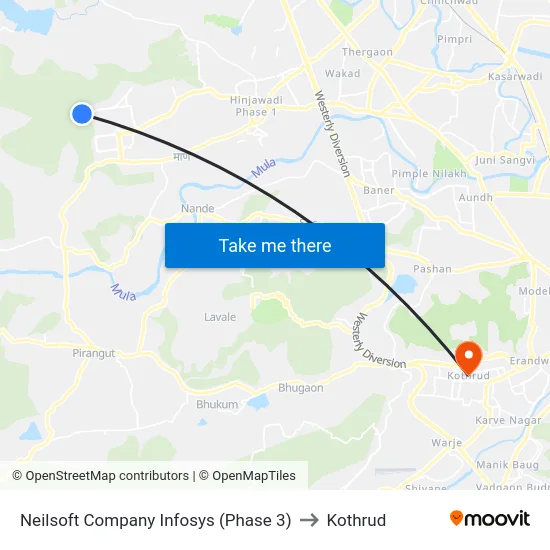 Neilsoft Company Infosys (Phase 3) to Kothrud map