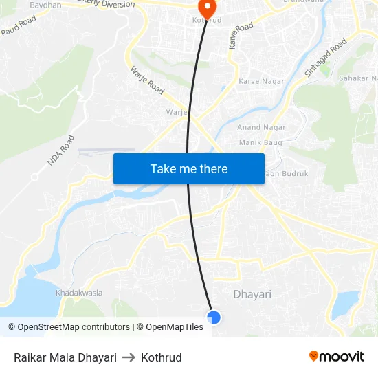 Raikar Mala Dhayari to Kothrud map