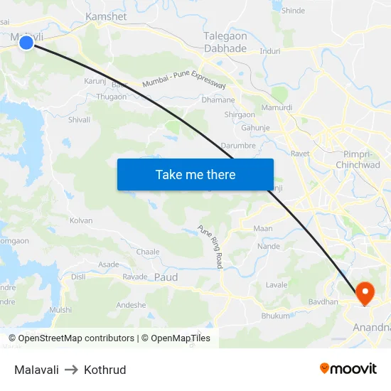 Malavali to Kothrud map