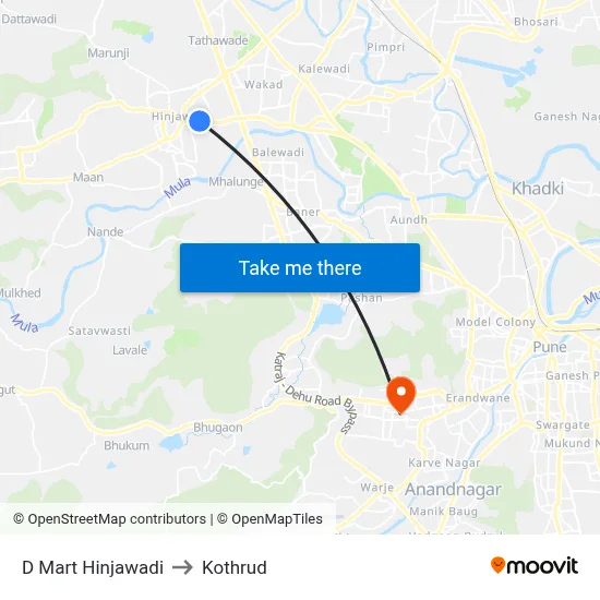D Mart Hinjawadi to Kothrud map