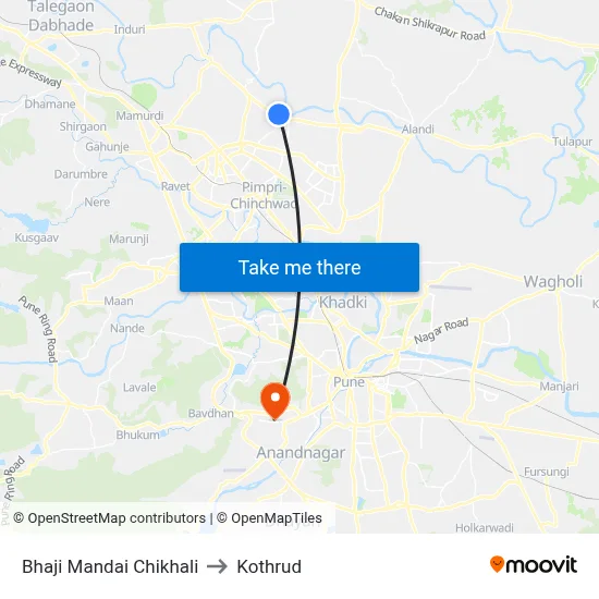 Bhaji Mandai Chikhali to Kothrud map