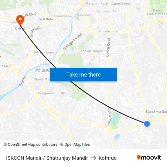 ISKCON Mandir / Shatrunjay Mandir to Kothrud map
