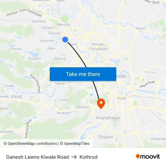 Ganesh Lawns Kiwale Road to Kothrud map
