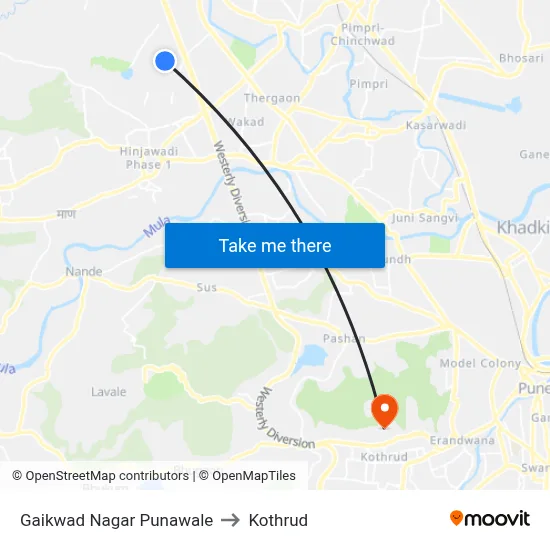 Gaikwad Nagar Punawale to Kothrud map