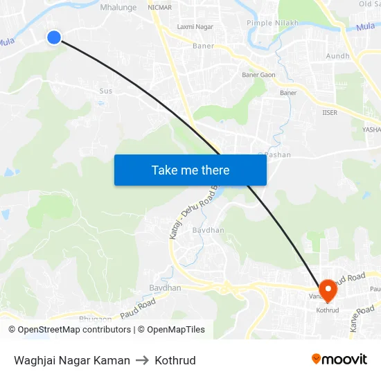 Waghjai Nagar Kaman to Kothrud map