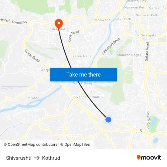 Shivsrushti to Kothrud map